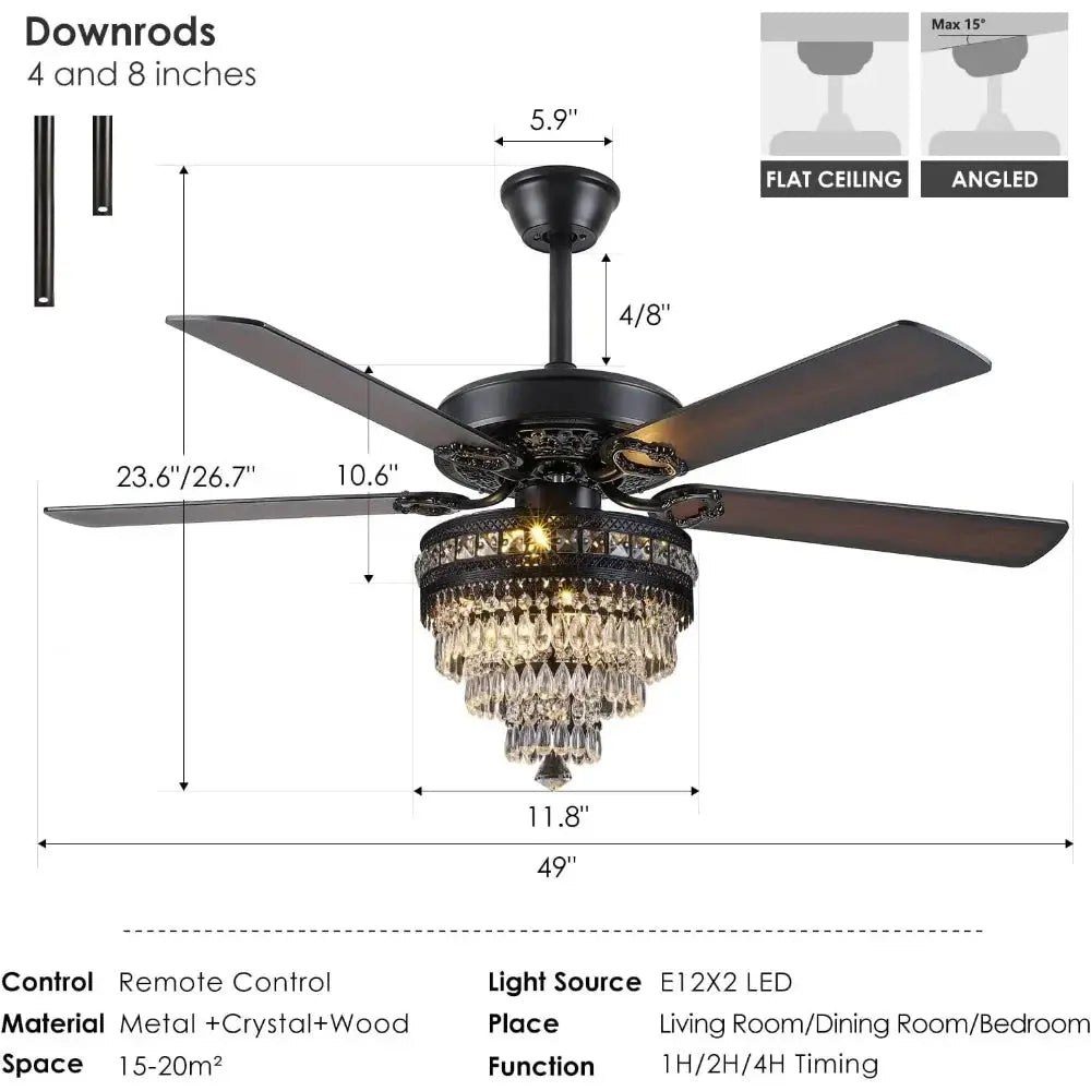 Classic Remote Control Crystal Ceiling Fan with Lights
