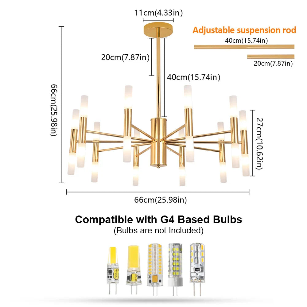 Modern 20-Light Modern Golden Sputnik Chandelier
