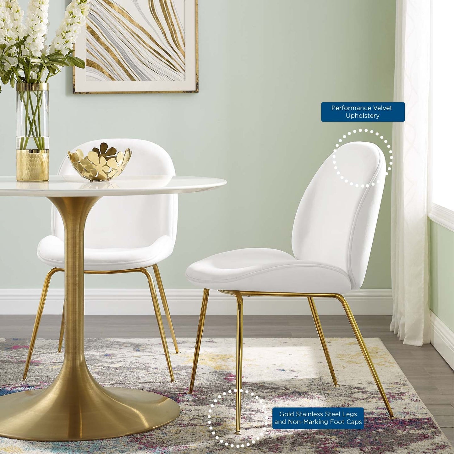 Darcie Gold Stainless Steel Leg Performance Velvet Dining Chair