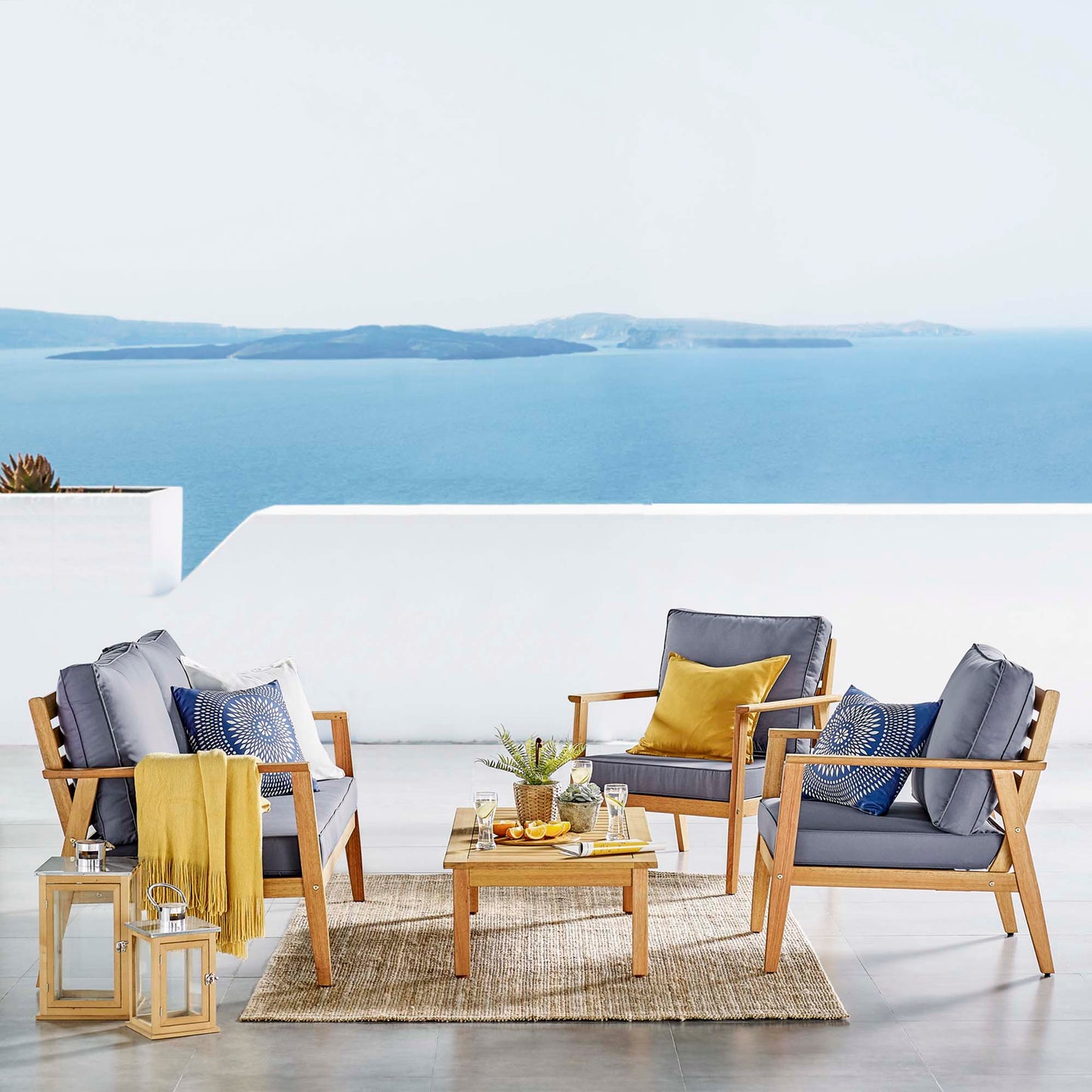 Syracuse Outdoor Patio Upholstered 4 Piece Furniture Set