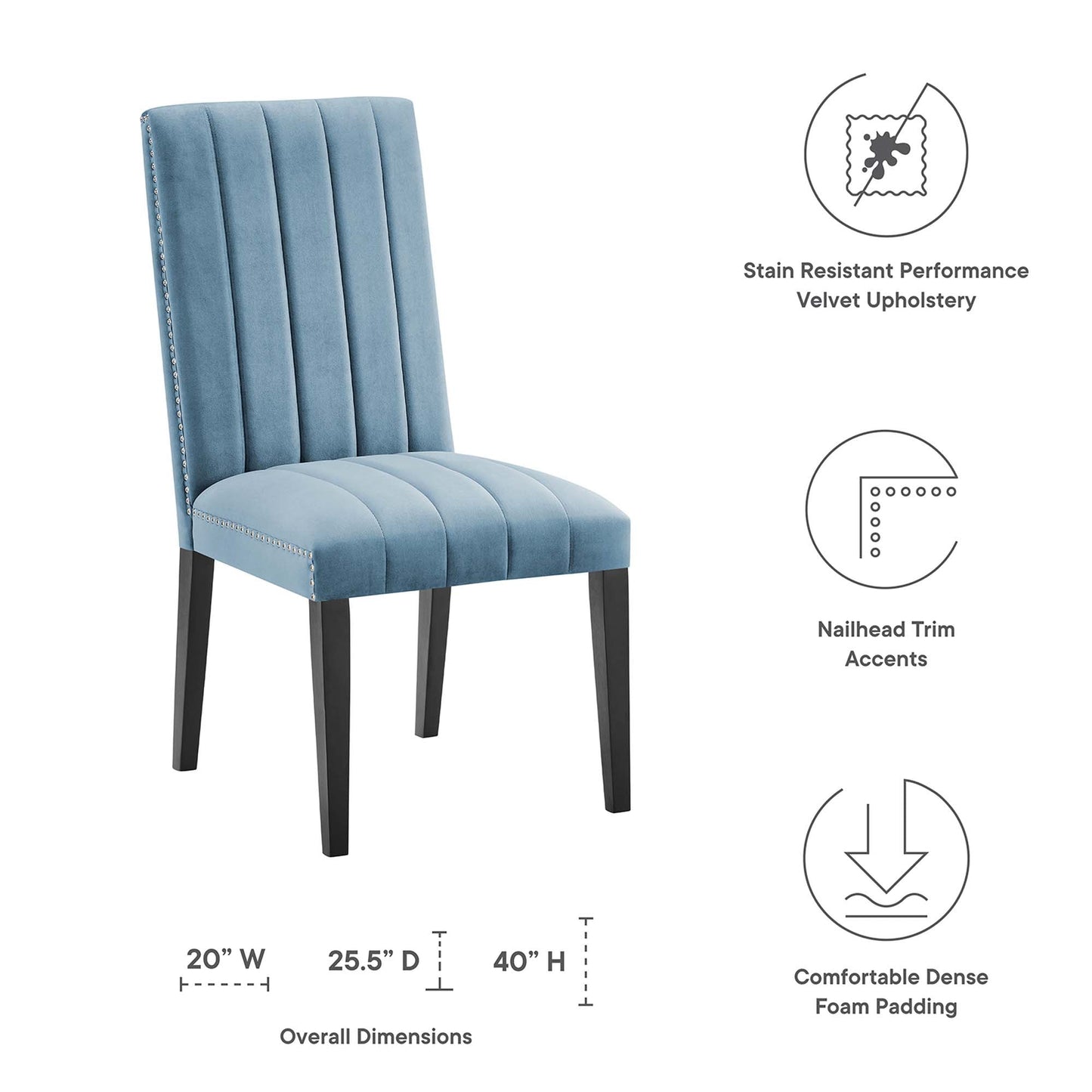 Caitlyn Light Blue Velvet Performance Dining Chairs Set of 2