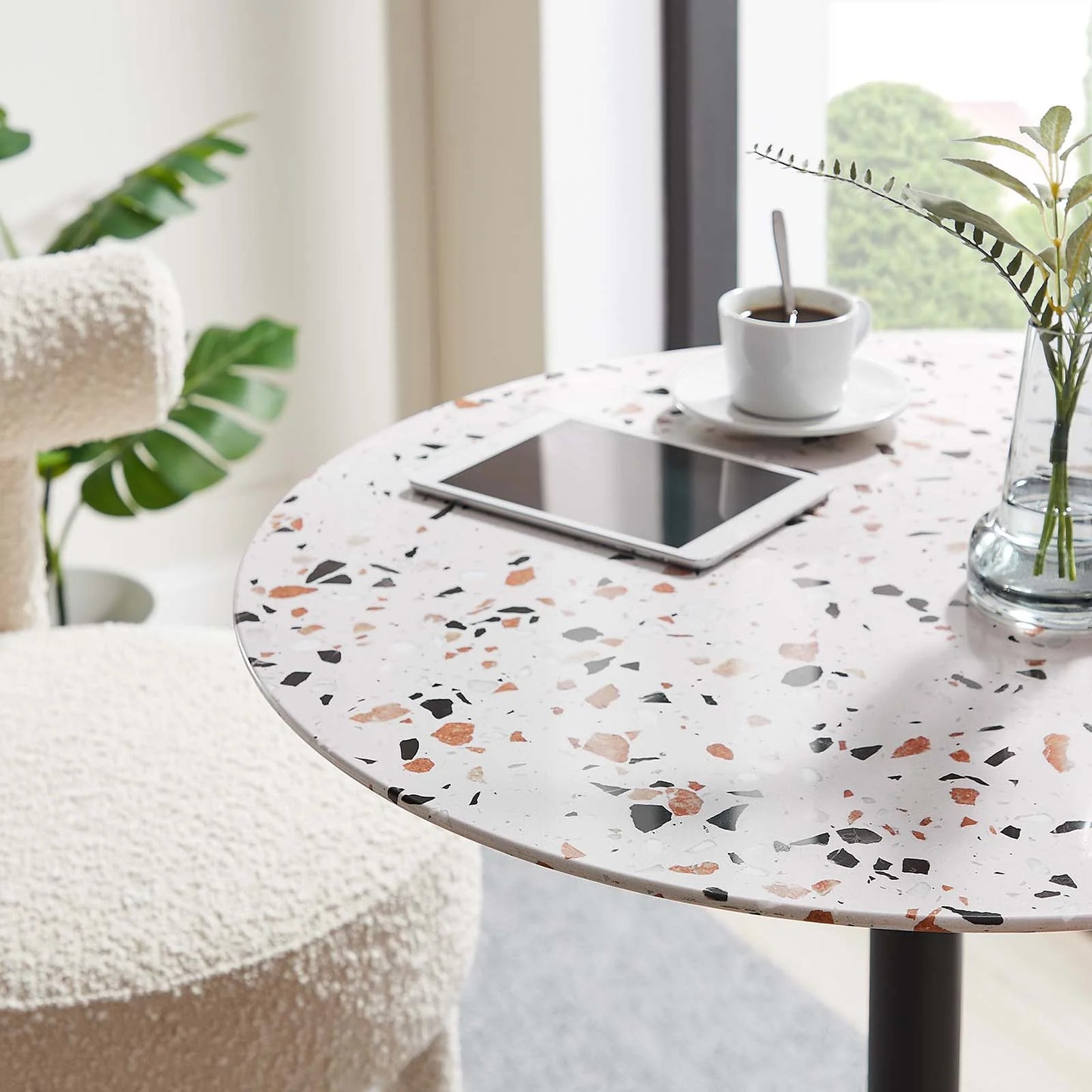 Lippa 28" Round Terrazzo Black White Bar Table