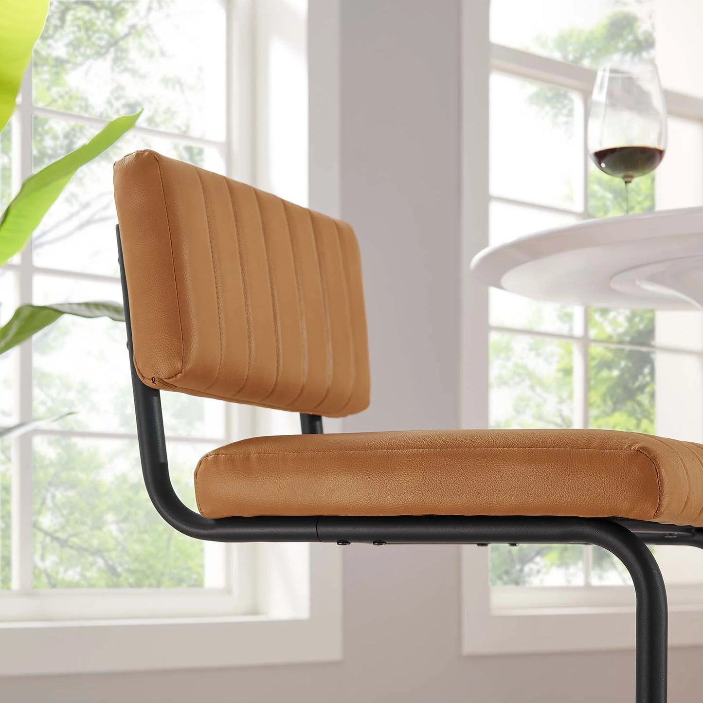 Parity Vegan Black Tan Leather Bar Stools - Set of 2