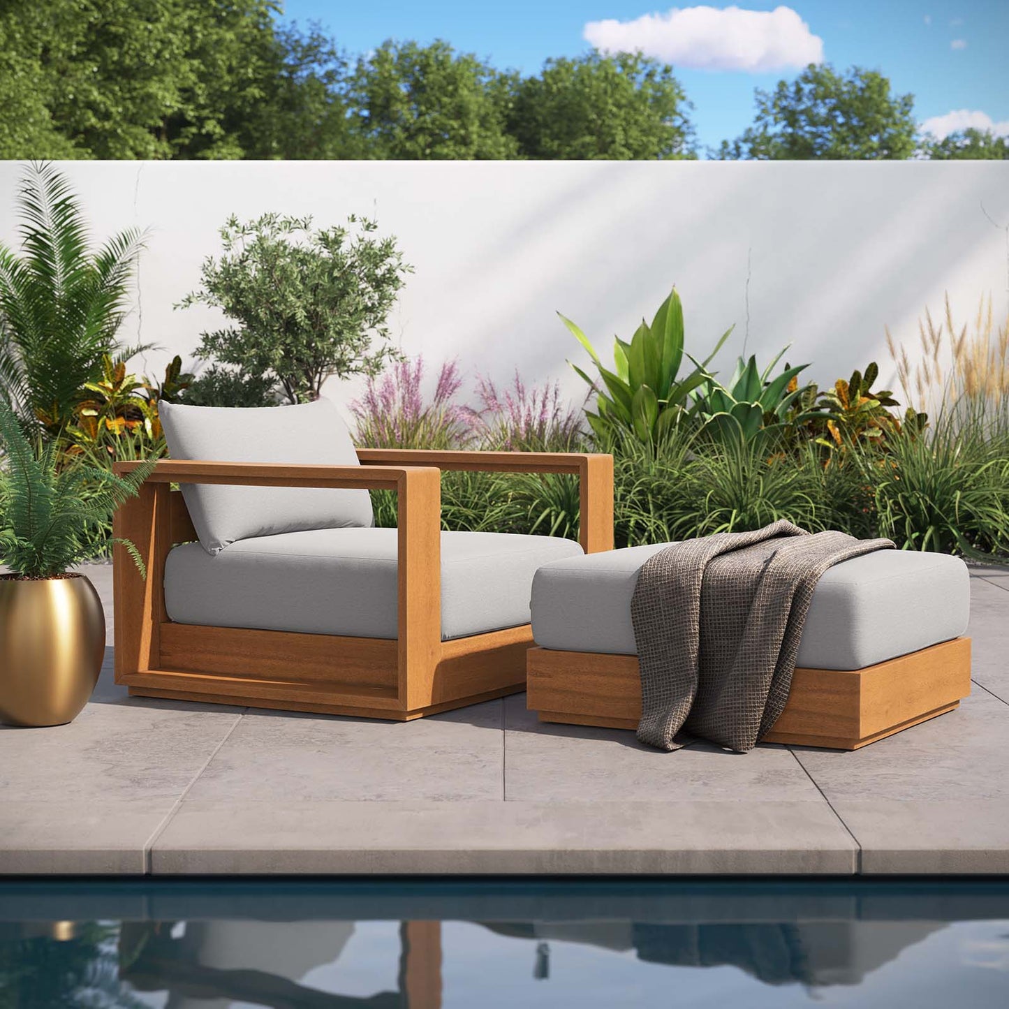 Nelli 2-Piece Outdoor Patio Armchair and Ottoman Set