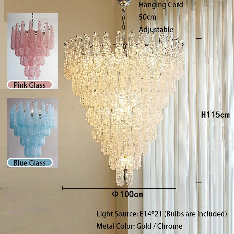 Jia Vintage Glass Water Drop Staircase Chandelier