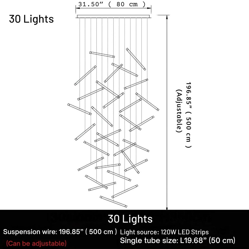Seus Modern Long Chandelier for High Ceiling & Staircase