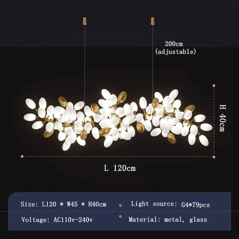 White and Gold Leaf Chandelier for Living Room