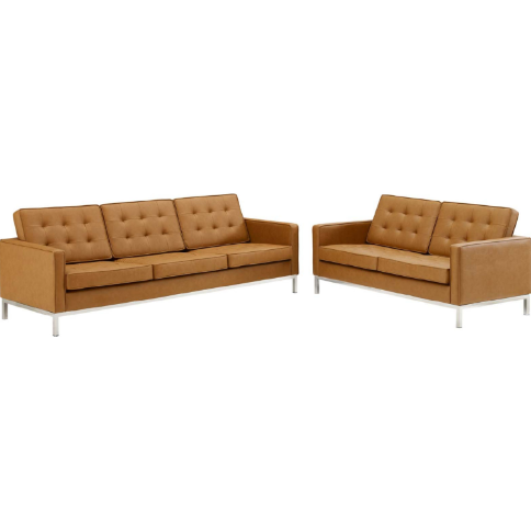 Leisure Tufted Upholstered Faux Leather Sofa and Loveseat Set - living-essentials