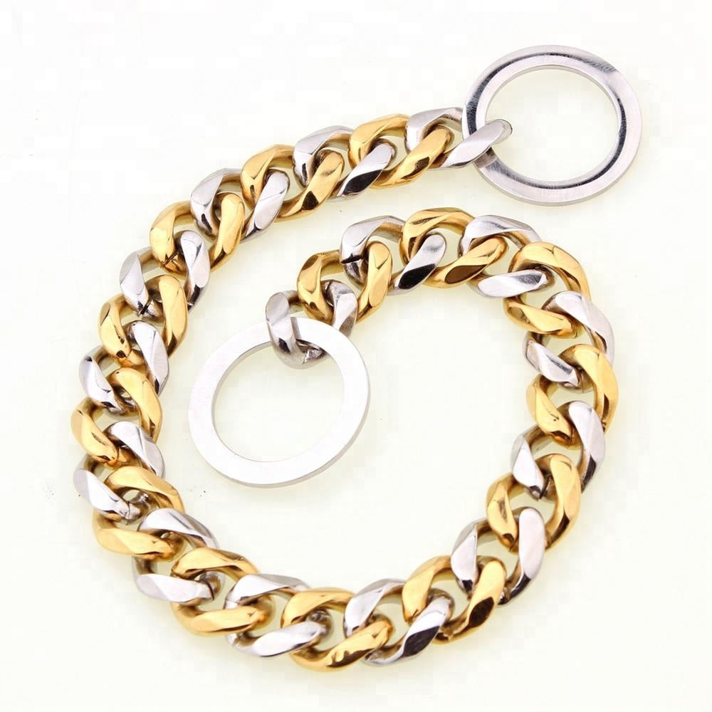 Gold and Silver Dog Chain Collar - Cuban Link Slip Chain