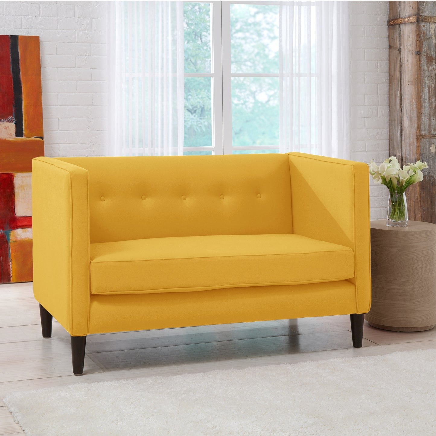 Piper French Yellow Five Button Linen Loveseat - living-essentials