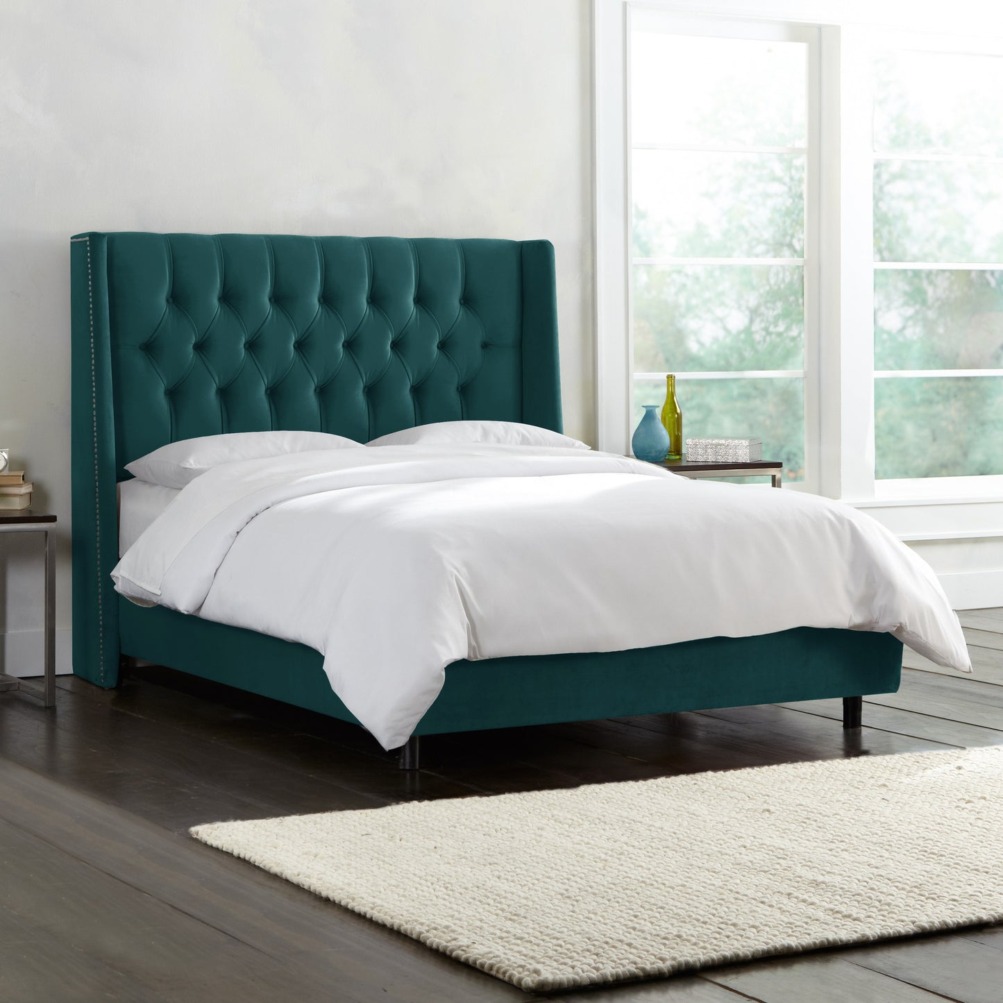 Eloise Mystere Peacock Nail Button Tufted Full Wingback Bed - living-essentials