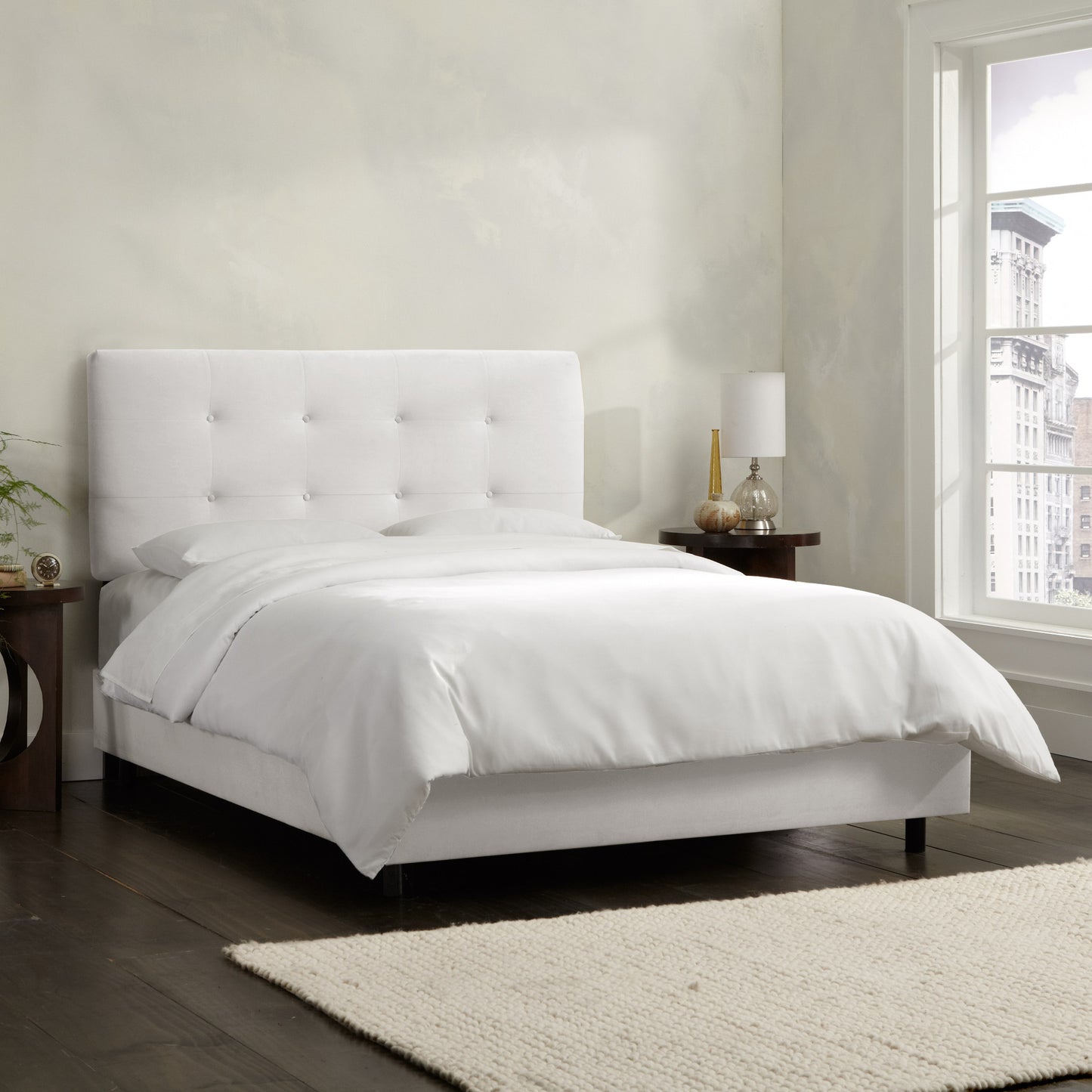 Clover Velvet White Tufted King Bed - living-essentials