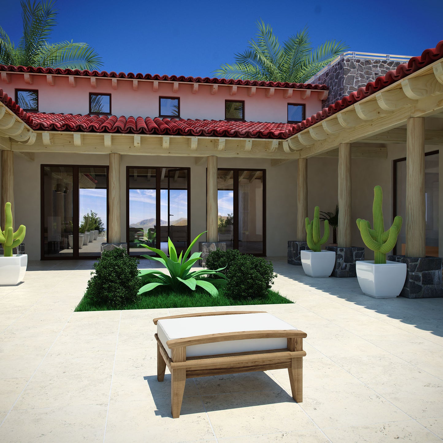 MARINA OUTDOOR PATIO TEAK OTTOMAN - living-essentials