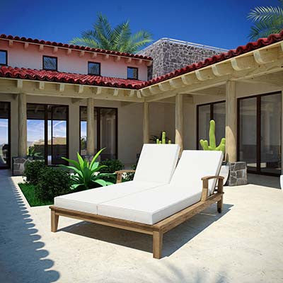Berth Adjustable Outdoor Patio Teak Double Chaise - living-essentials