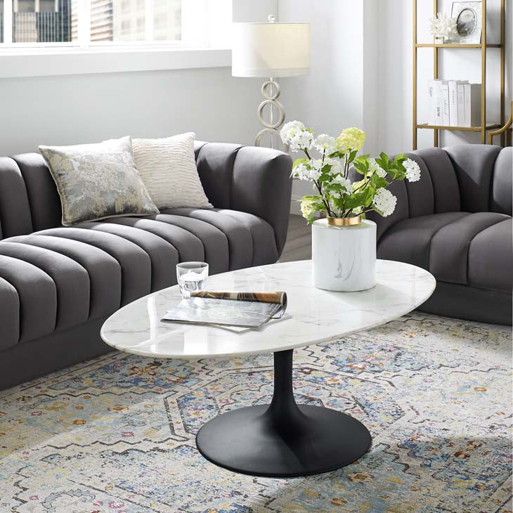 Tulip 48" Oval-Shaped Artificial Marble Coffee Table - living-essentials