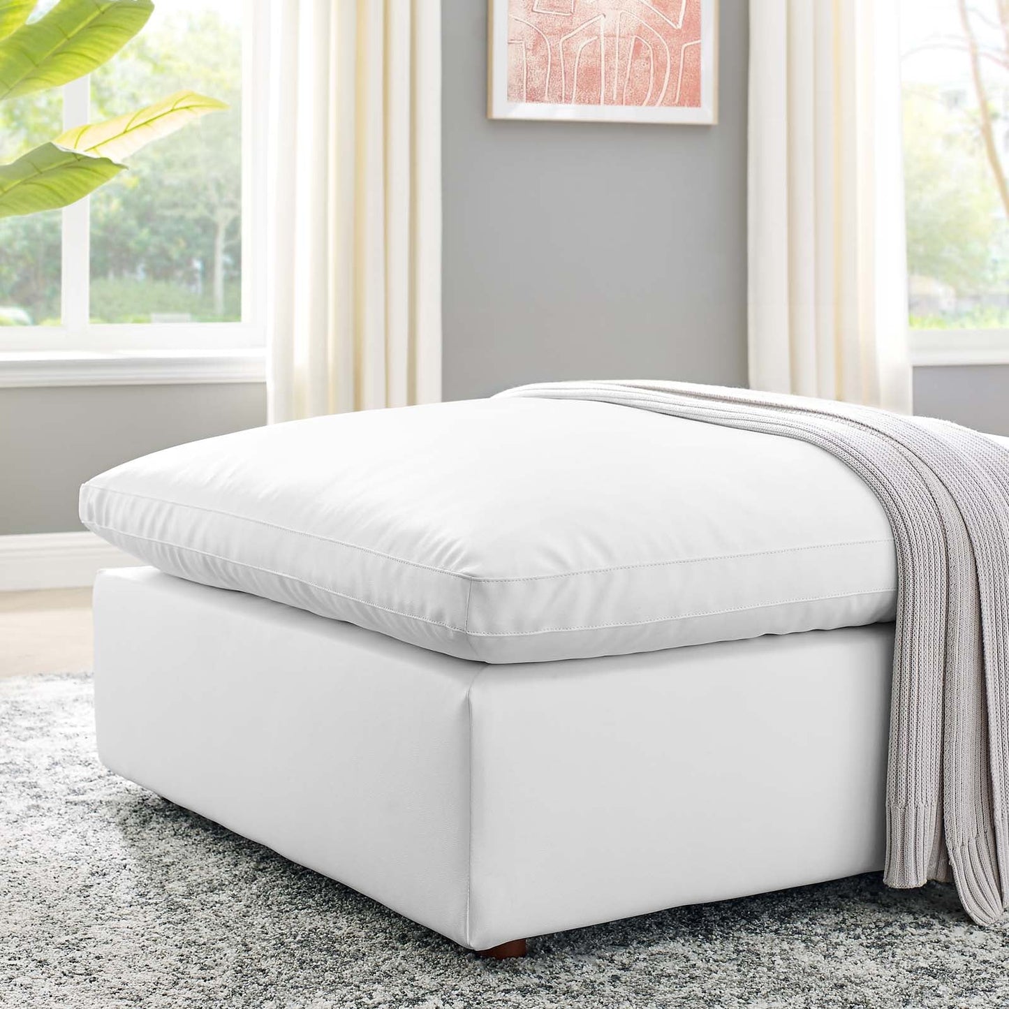 Nikora Down Filled Overstuffed Vegan Leather Ottoman