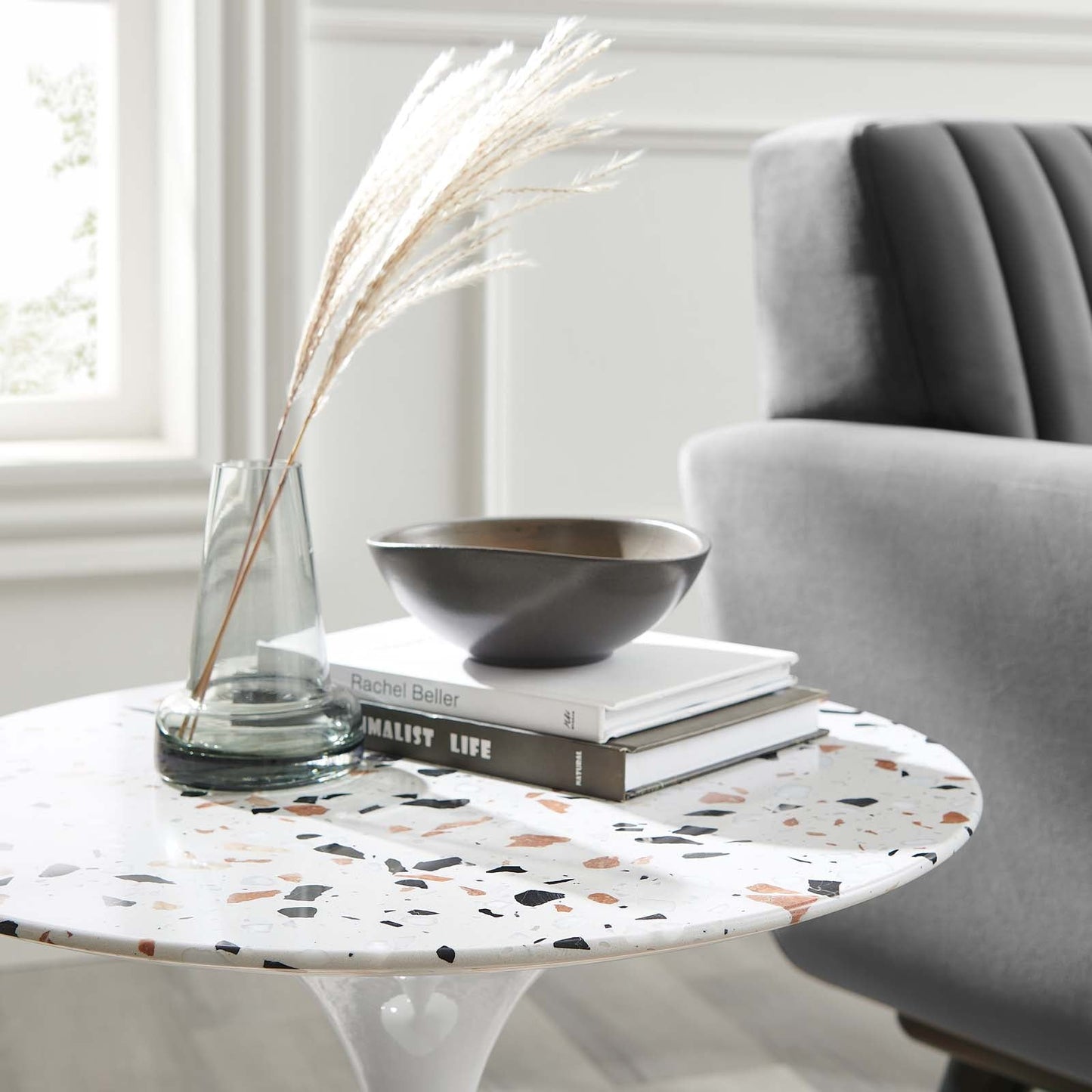 Tulip Style 20" Round Terrazzo Side Table