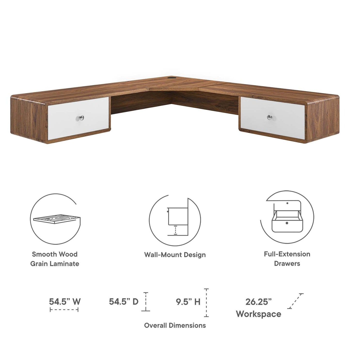 Transmit 55" Wall Mount Corner Wood Office Desk
