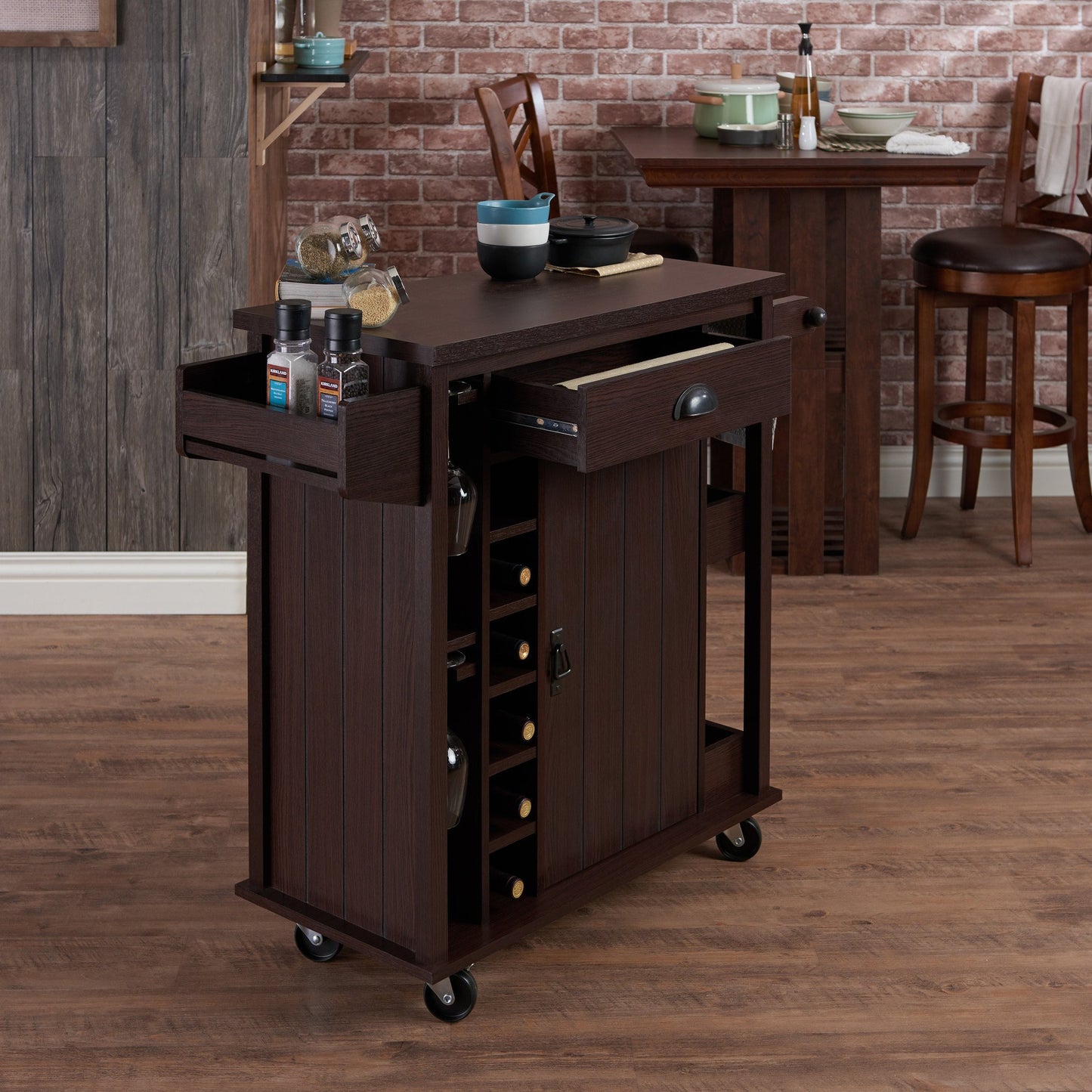 Chapin Rustic Multi-Storage Serving Cart in Espresso - living-essentials