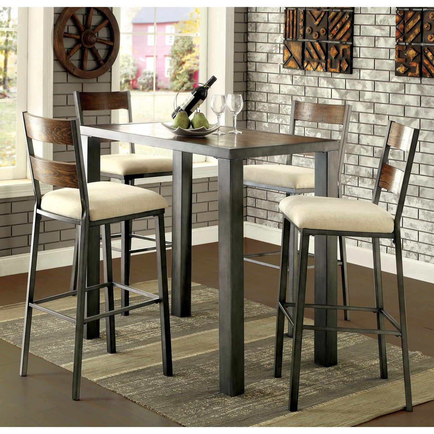 Lena III Industrial Fabric Bar Chair (Set of 2) in Weathered Oak - living-essentials