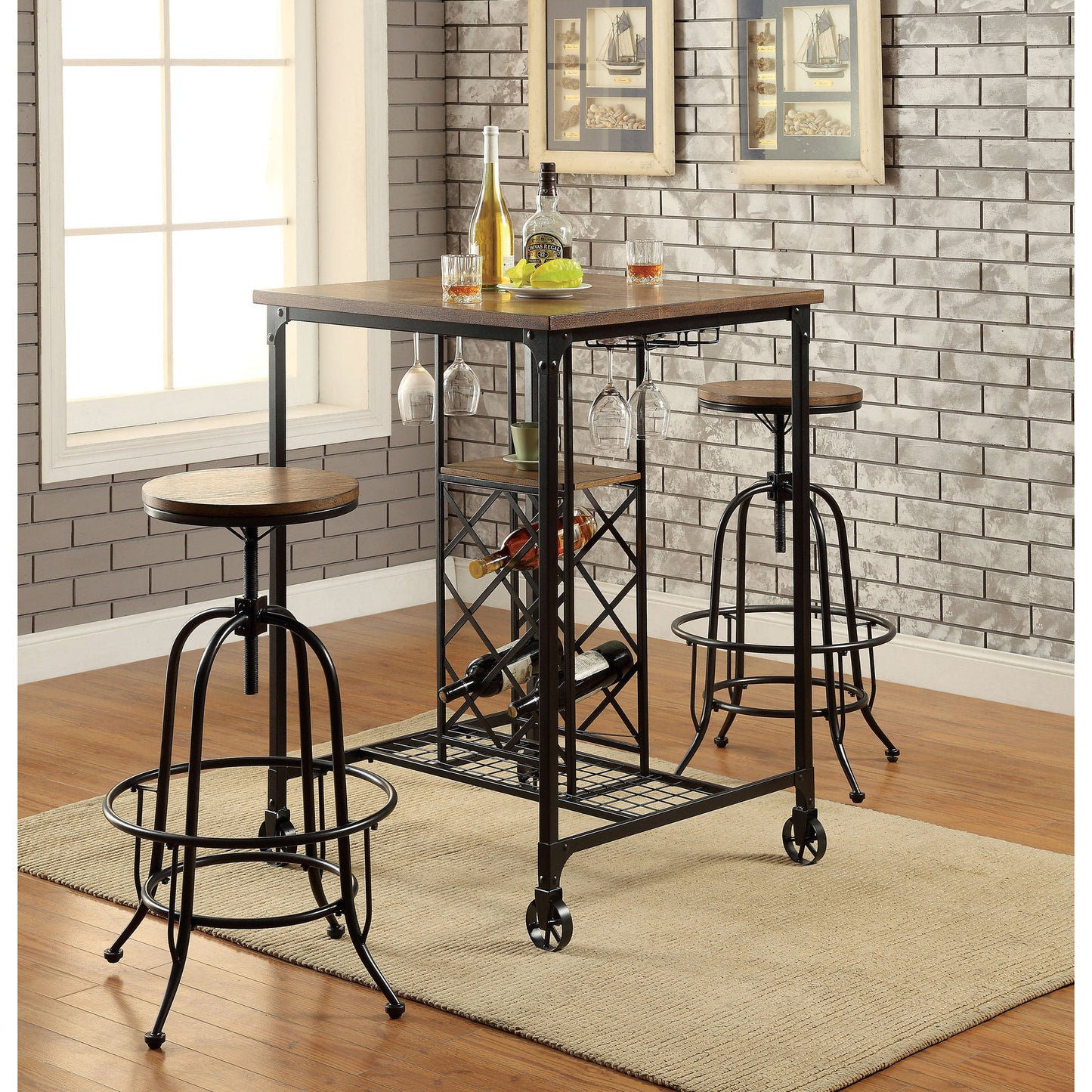 Nestor I Industrial Swivel Bar Stool (Set of 2) in Medium Oak - living-essentials