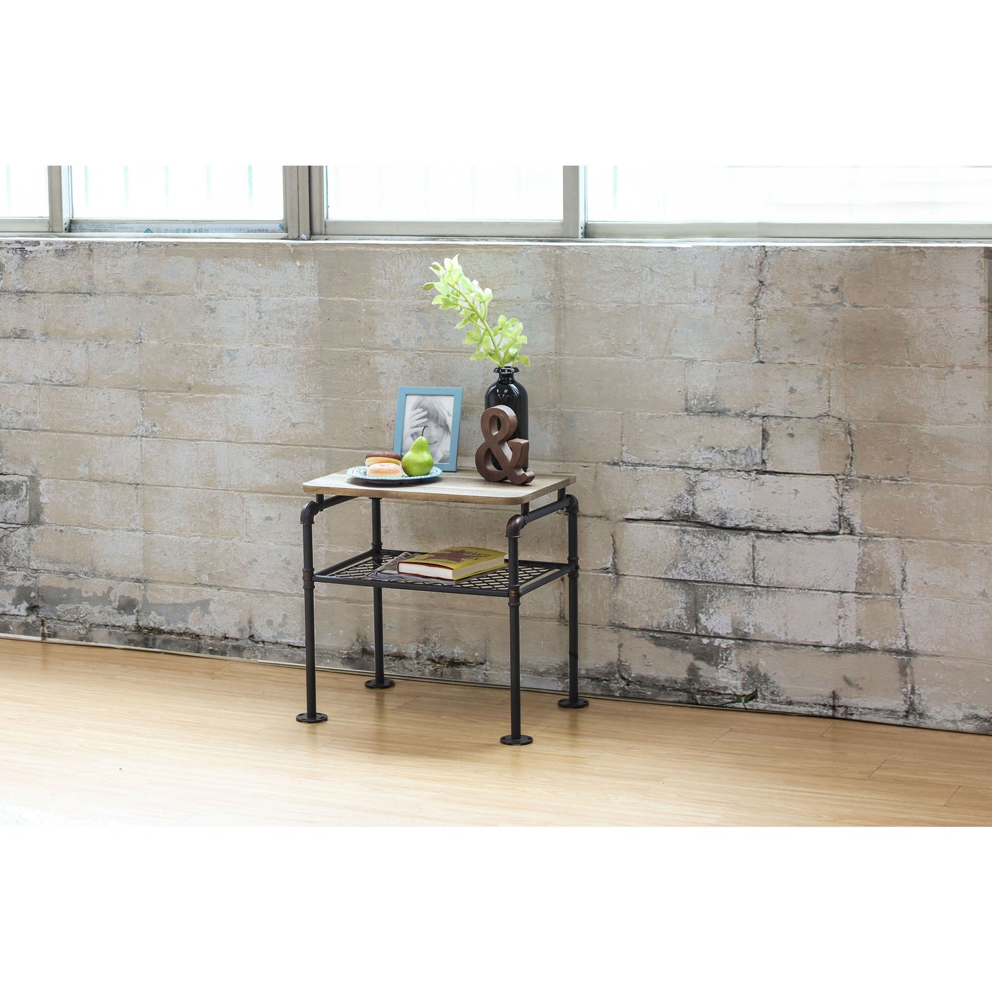Inell Industrial Pipe-Inspired End Table in Antique Black - living-essentials