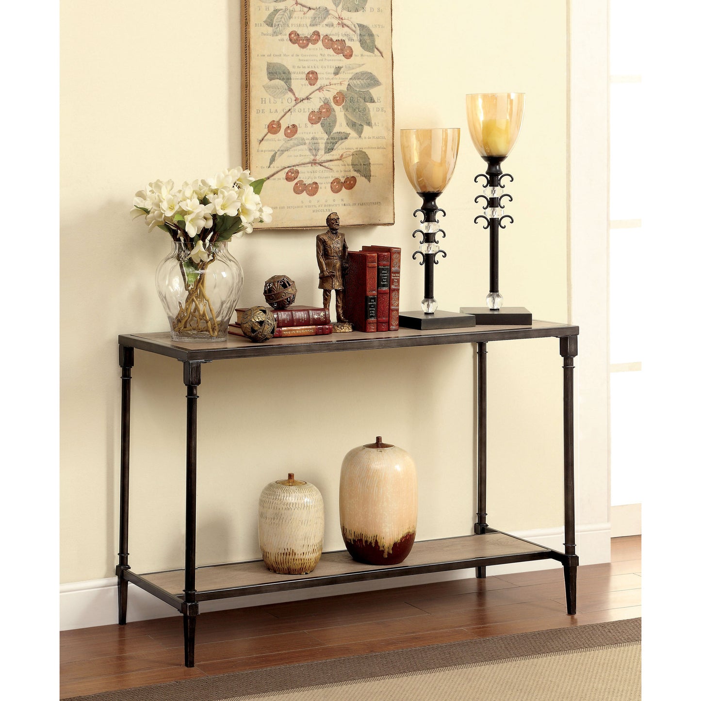 Drester Contemporary Metal Sofa Table in Natural Oak - living-essentials