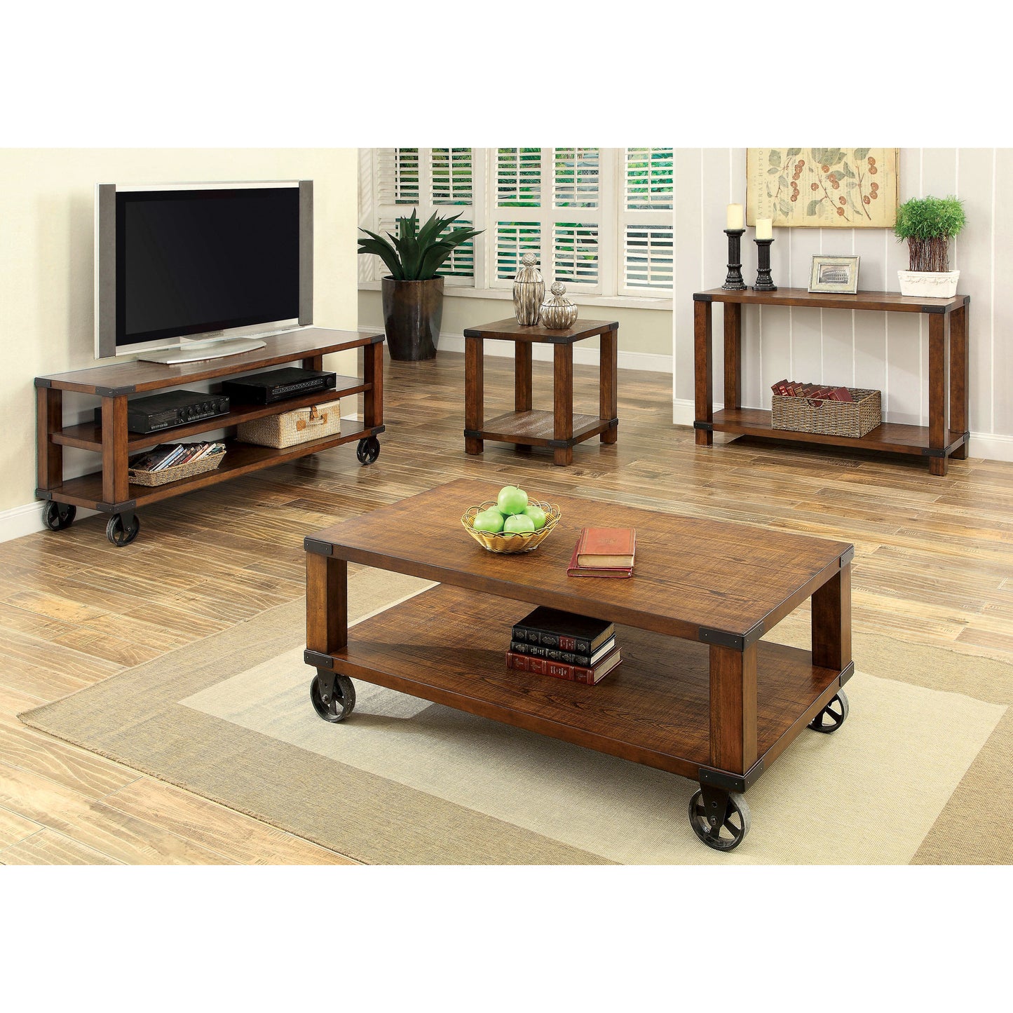 Huntley Transitional 60-Inch TV Console in Dark Oak - living-essentials