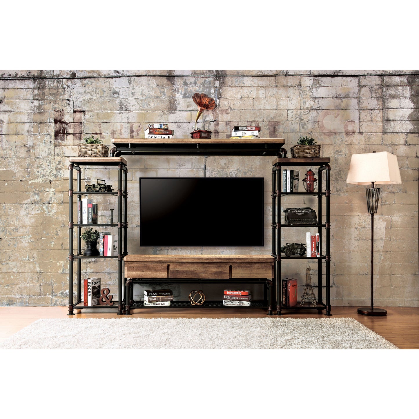 Arleen Industrial TV Stand in Antique Black - living-essentials