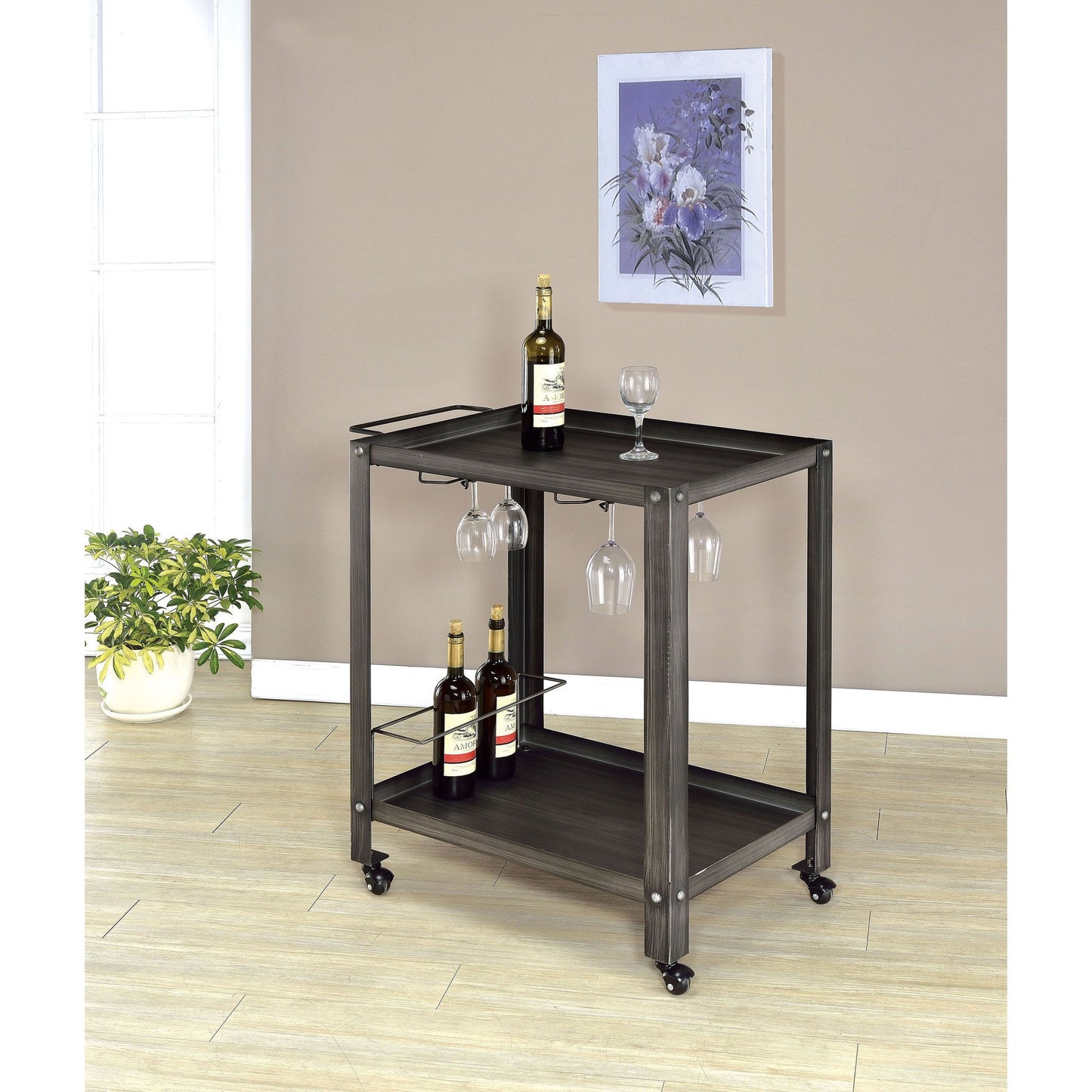 Ridlon Transitional Metal Serving Cart in Black and Brushed Silver - living-essentials