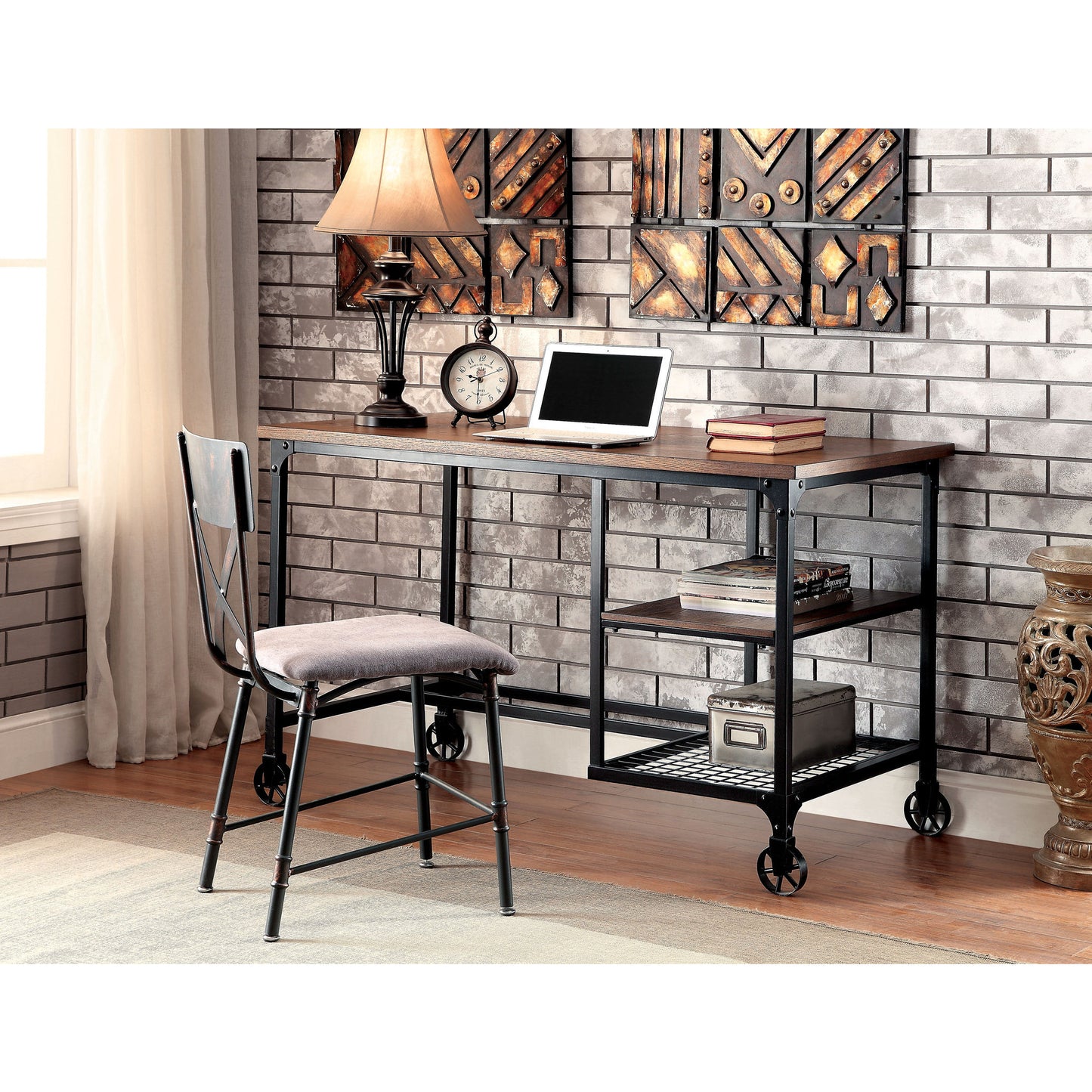 Rawley Industrial Writing Desk in Antique Black - living-essentials