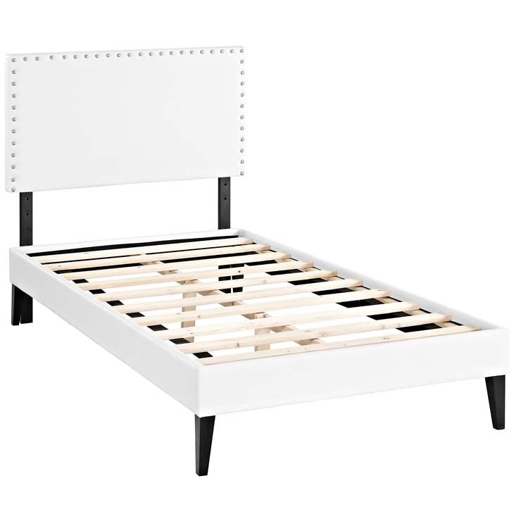 Lyka Twin Vinyl Platform Bed with Squared Tapered Legs - living-essentials