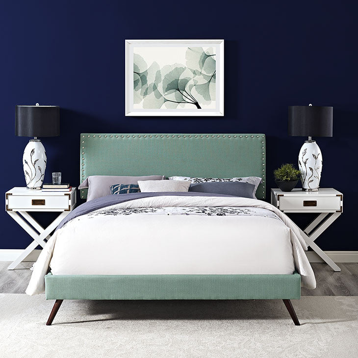 Lyka King Fabric Platform Bed with Round Splayed Legs - living-essentials