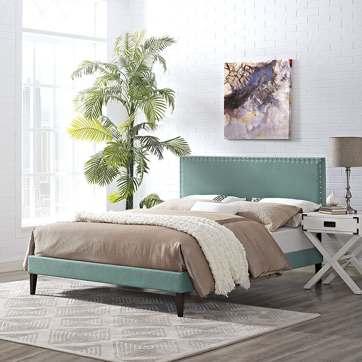 Lyka King Fabric Platform Bed with Squared Tapered Legs - living-essentials