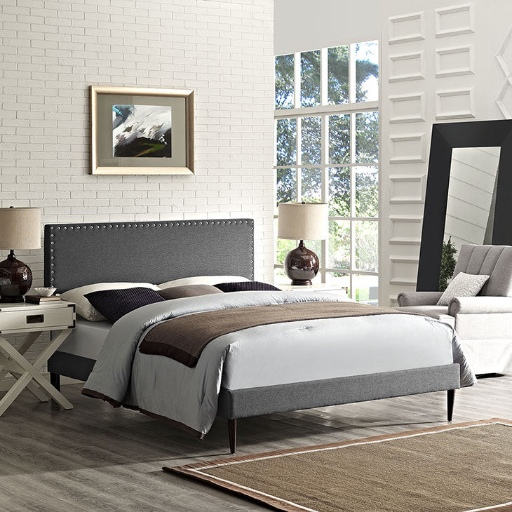 Lyka King Fabric Platform Bed with Round Tapered Legs - living-essentials
