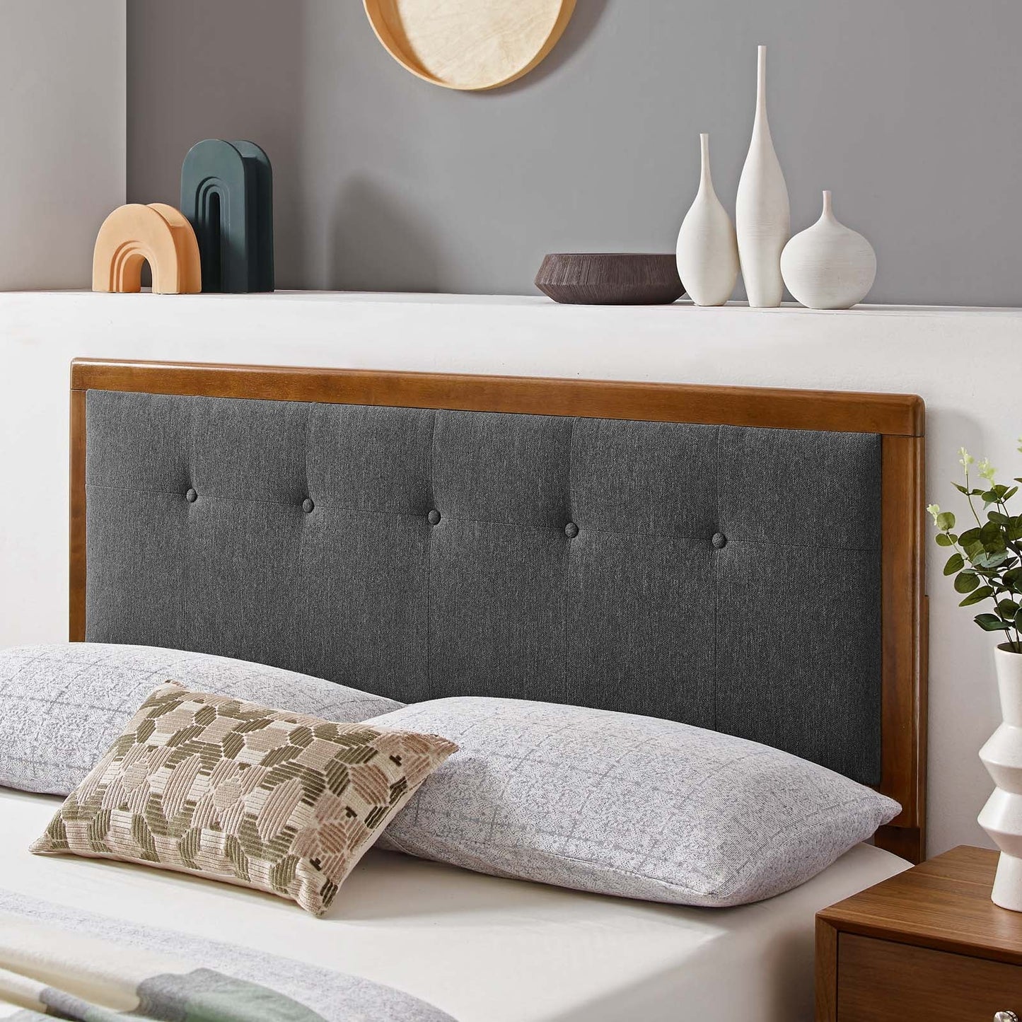 Dwayna Tufted Fabric and Wood King Headboard
