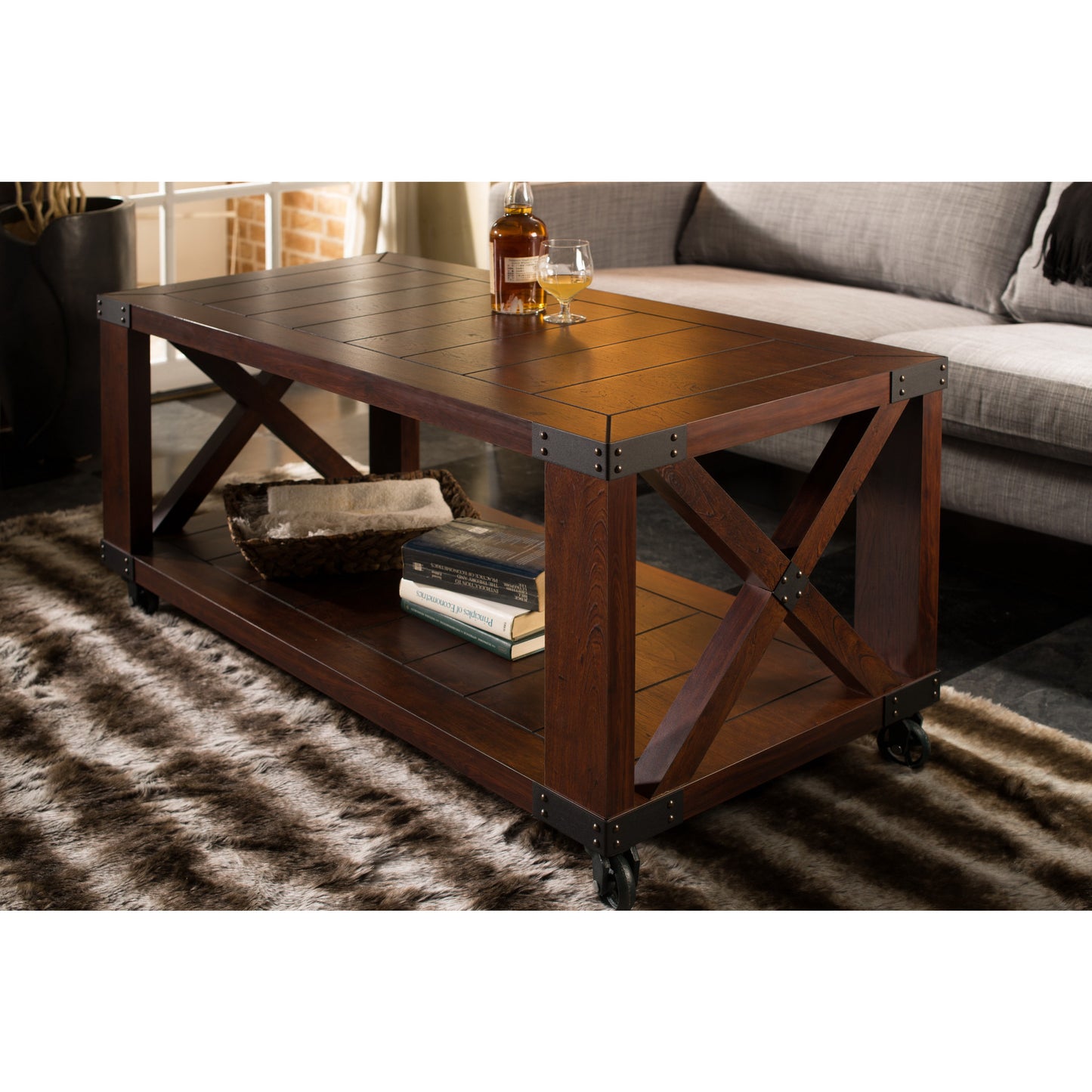 Kent Industrial Plank Style Coffee Table in Walnut - living-essentials