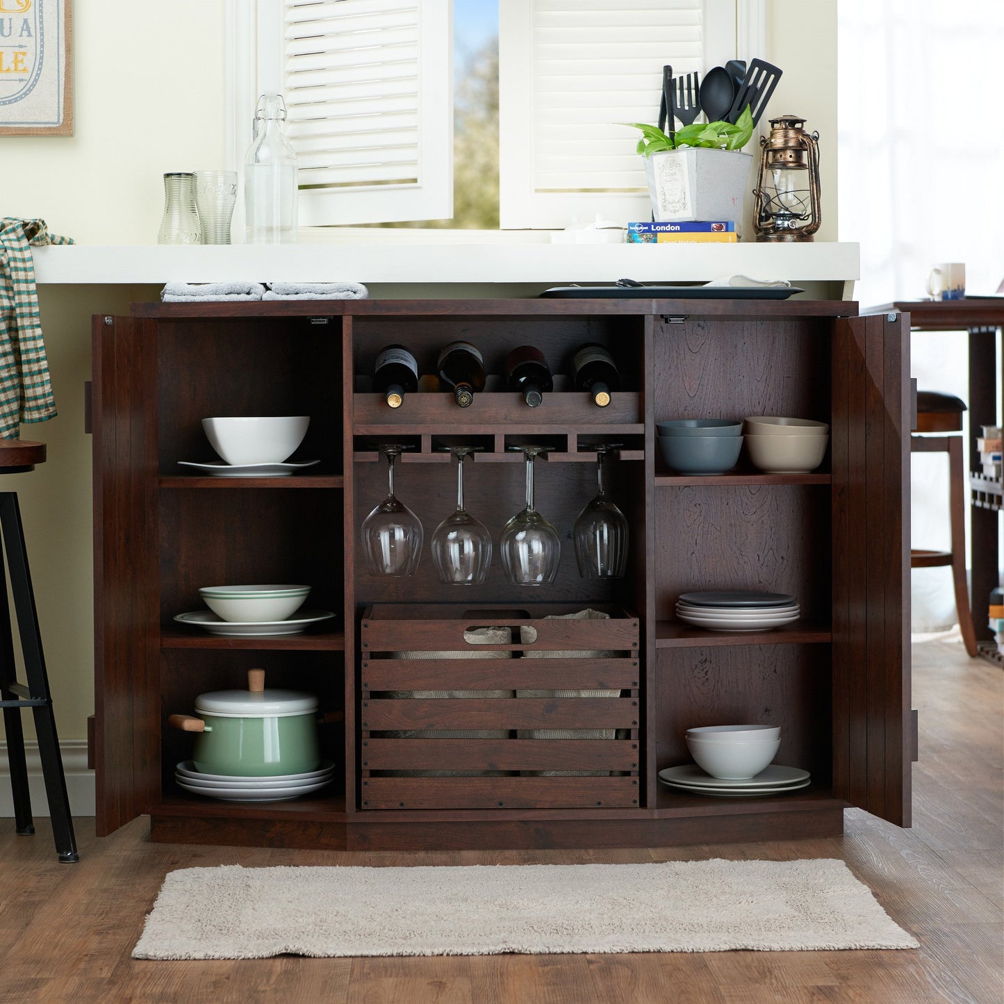Rollins Rustic Plank Style Dining Server in Walnut - living-essentials