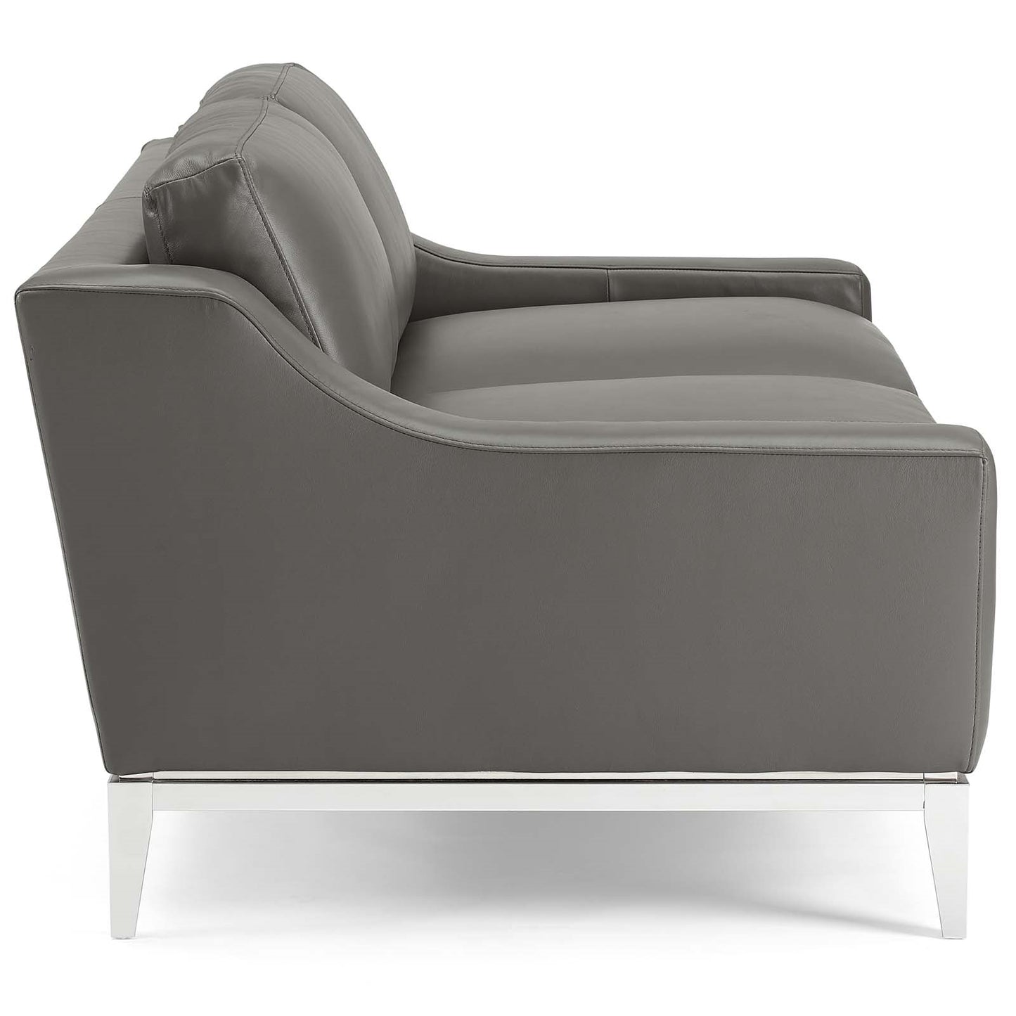Hermione 64" Stainless Steel Base Leather Loveseat in Gray