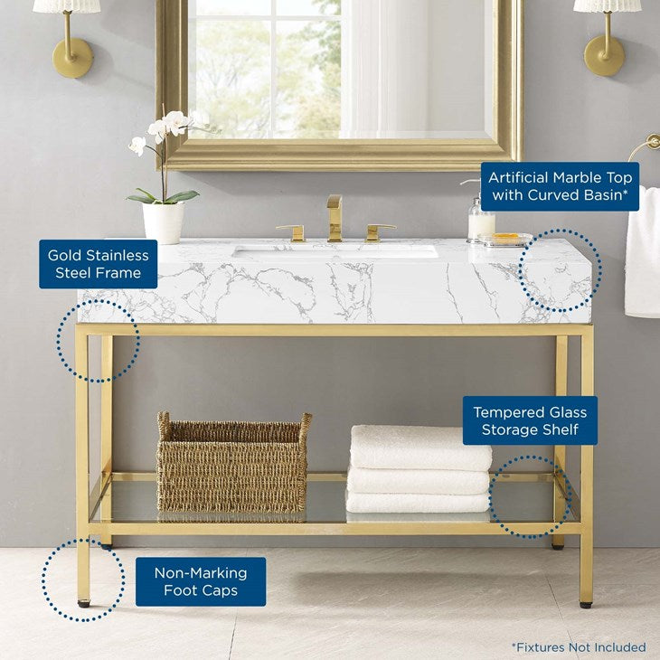 Scarlet 50" Gold Stainless Steel Bathroom Vanity