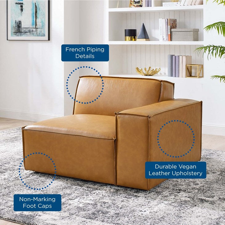 Vitality Left-Arm Vegan Leather Sectional Sofa Chair in Tan