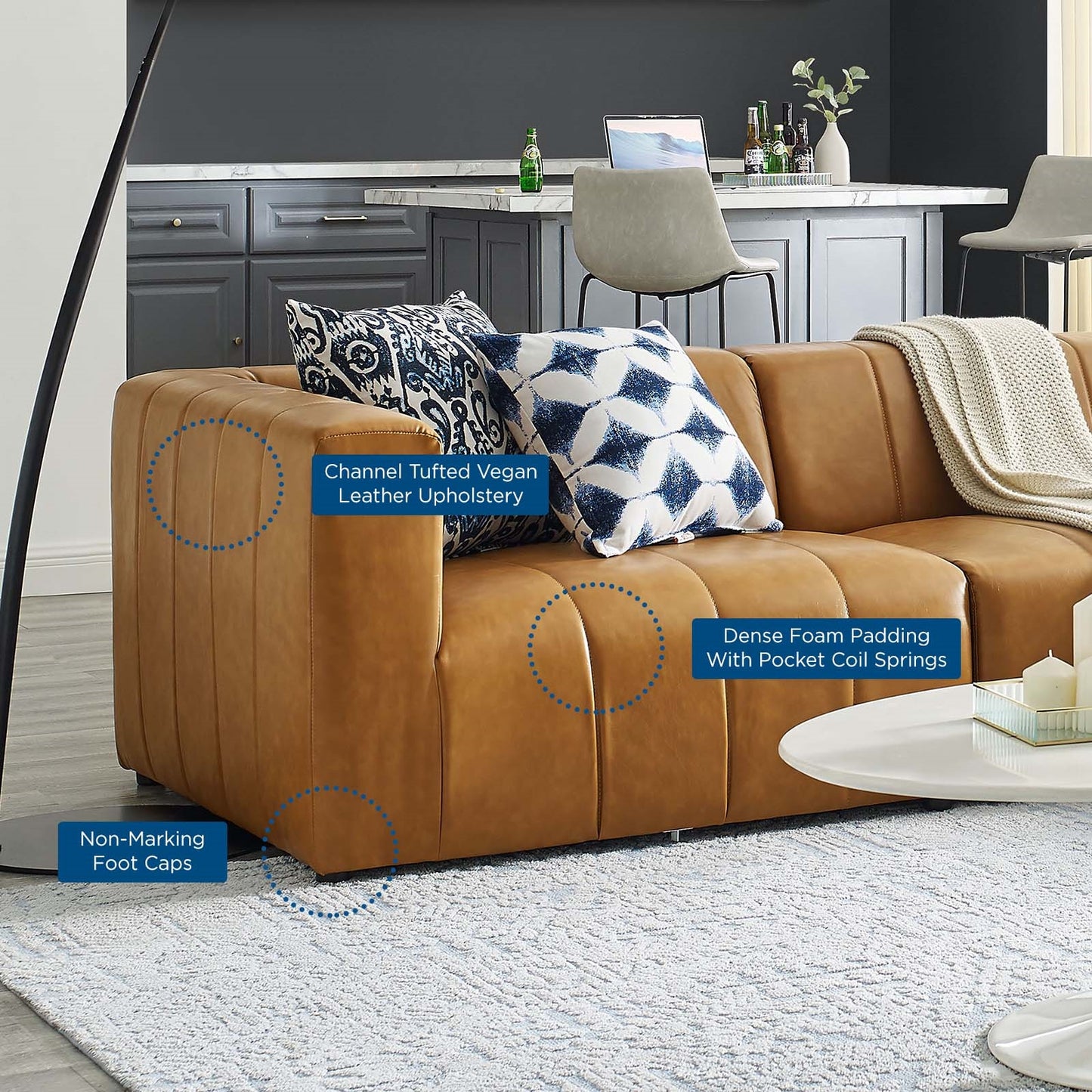 Colton Vegan Leather 4-Piece Sectional Sofa in Tan