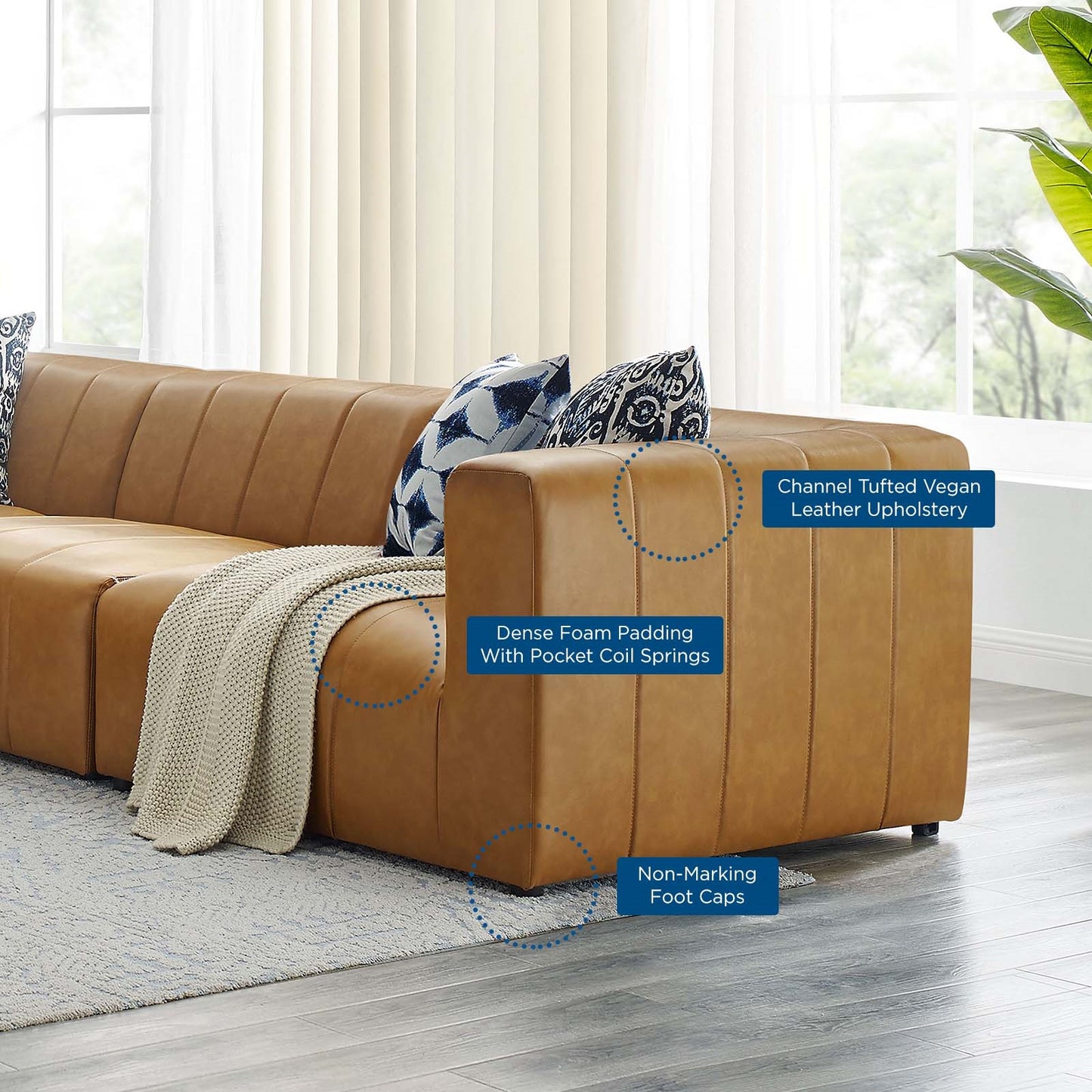 Colton Vegan Leather 5-Piece Sectional Sofa in Tan