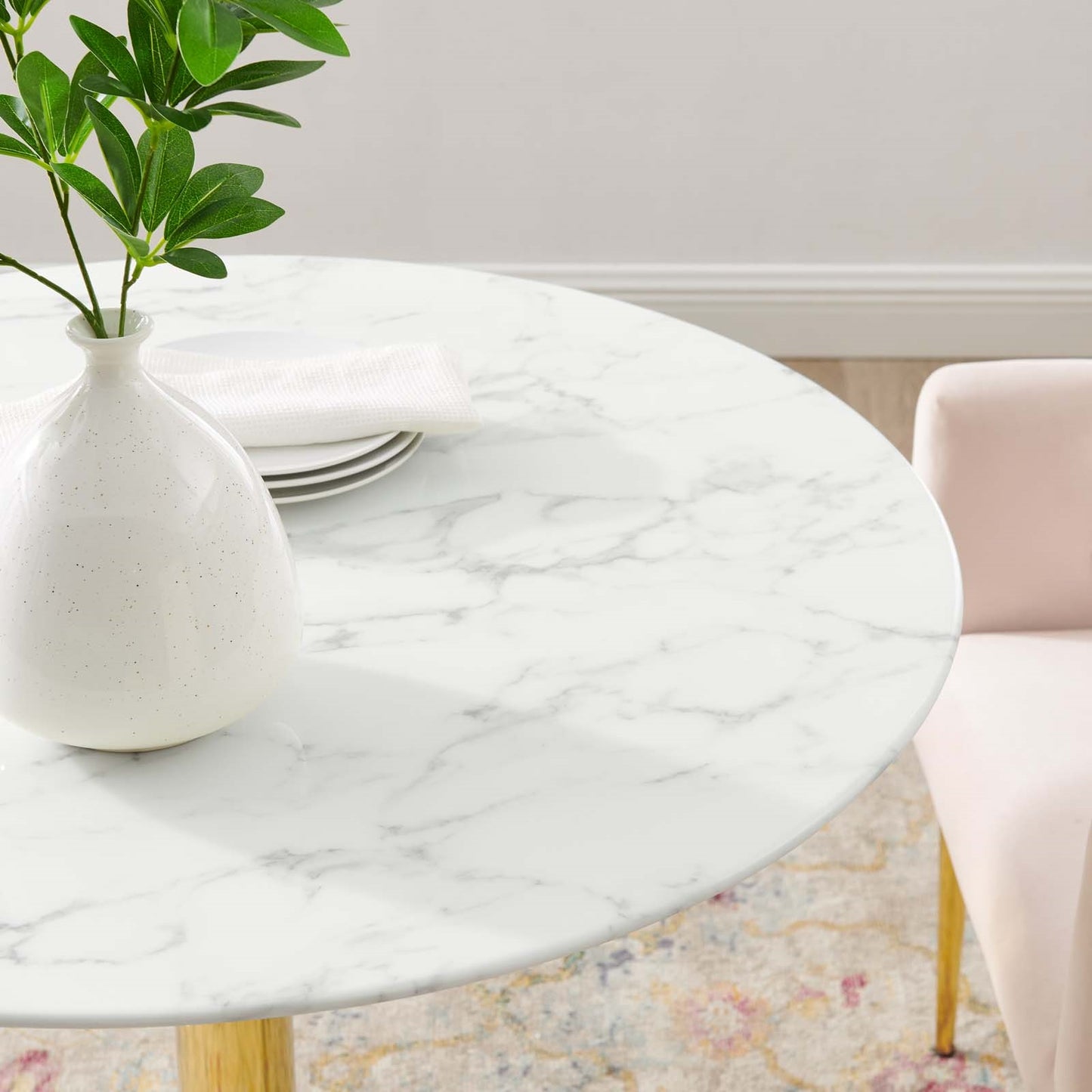 Jena 35" Artificial Marble Gold Base Dining Table