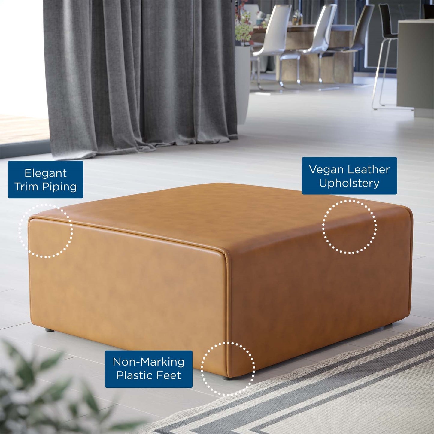 Lane Vegan Leather Ottoman in Tan