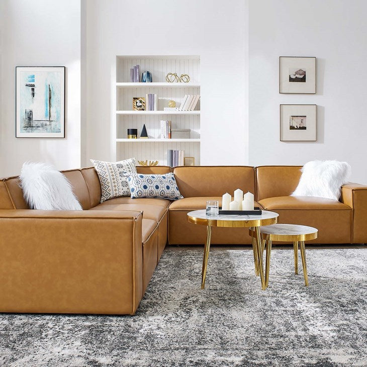 Vitality 5-Piece Vegan Leather Sectional Sofa in Tan V2