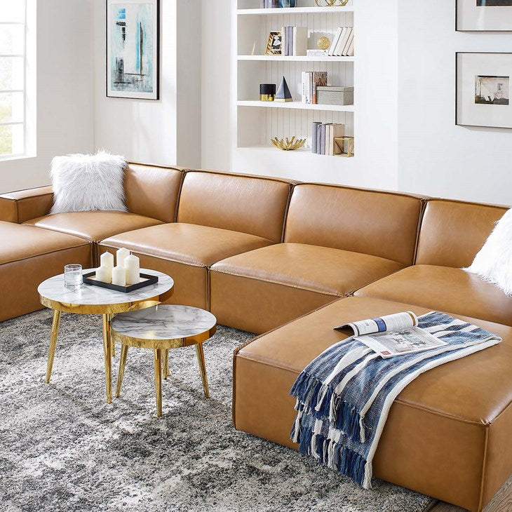 Vitality 6-Piece Vegan Leather Sectional Sofa in Tan