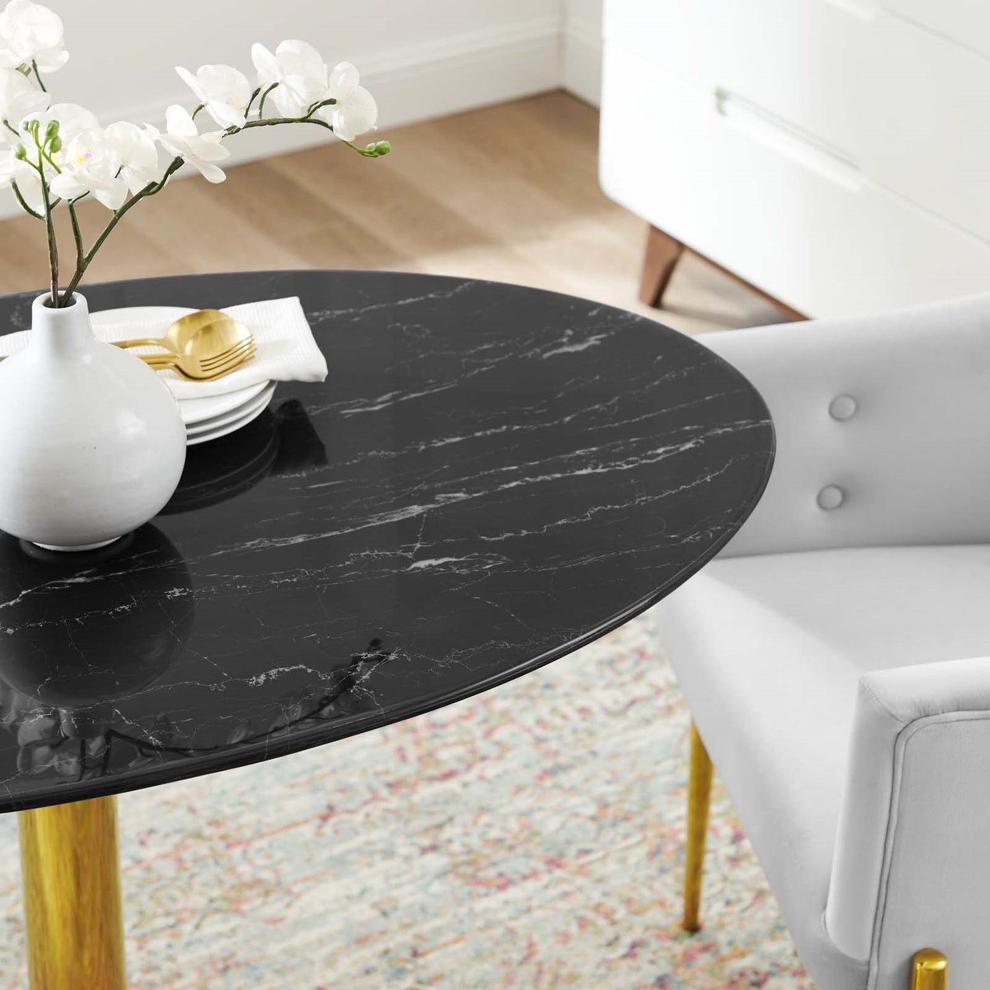 Jena 42"Gold Base Black Artificial Marble Dining Table