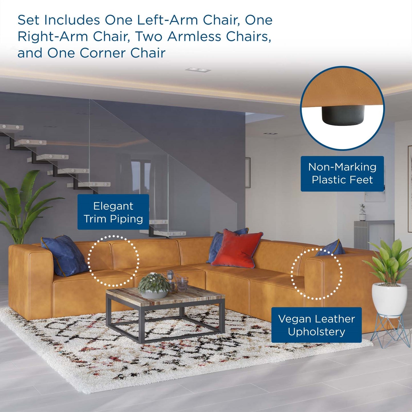 Lane Vegan Leather 5-Piece Sectional Sofa