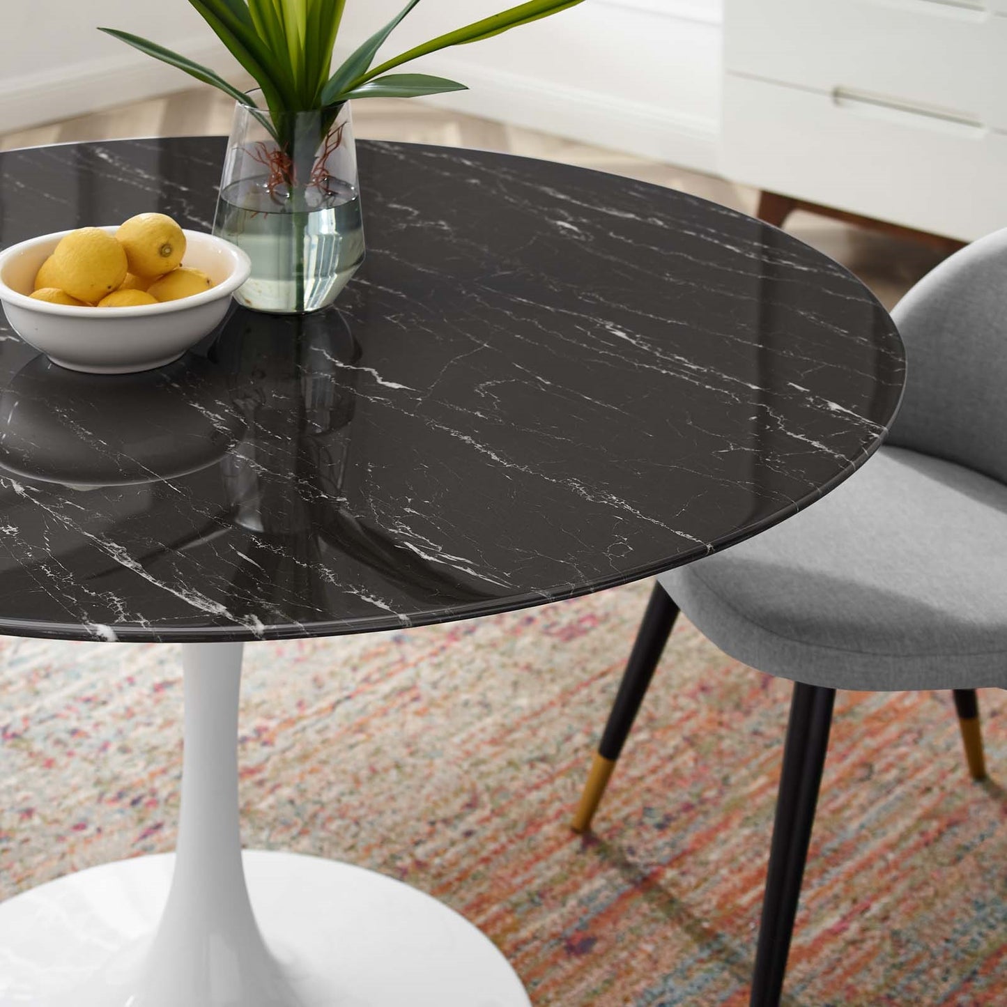 Tulip Style 47" Black Artificial Marble Dining Table